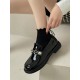 Fashion Retro Pearl Square Toe Chunky Heel Mary Jane Shoes With Black