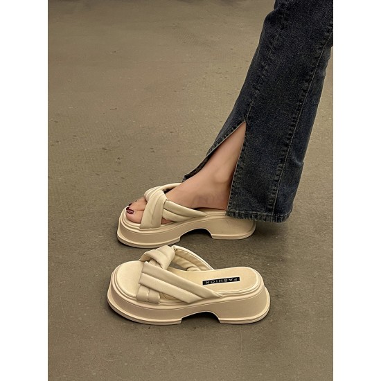 Fashion Versatile Cross Beach Sandals With Black Beige Yellow Shoes