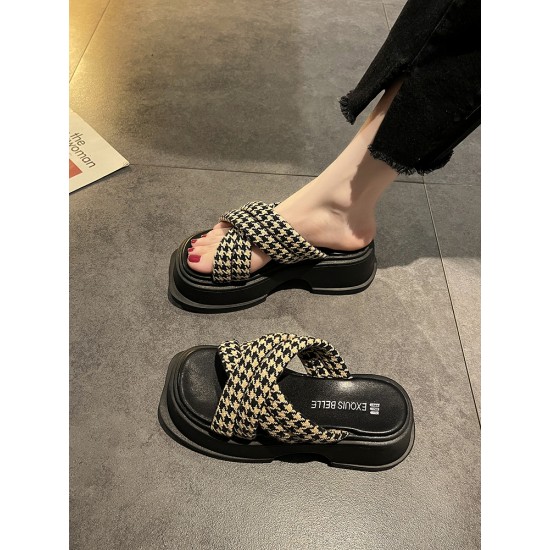 Fashion Versatile Retro Cross Sandals Black Shoes