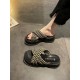 Fashion Versatile Retro Cross Sandals Black Shoes