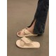 Vintage Cross Velcro Flat Slippers Beige Shoes